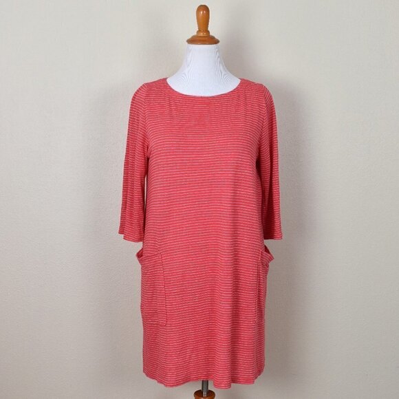 Eileen Fisher Organic Linen Stripe Dress Petite L - Picture 1 of 7